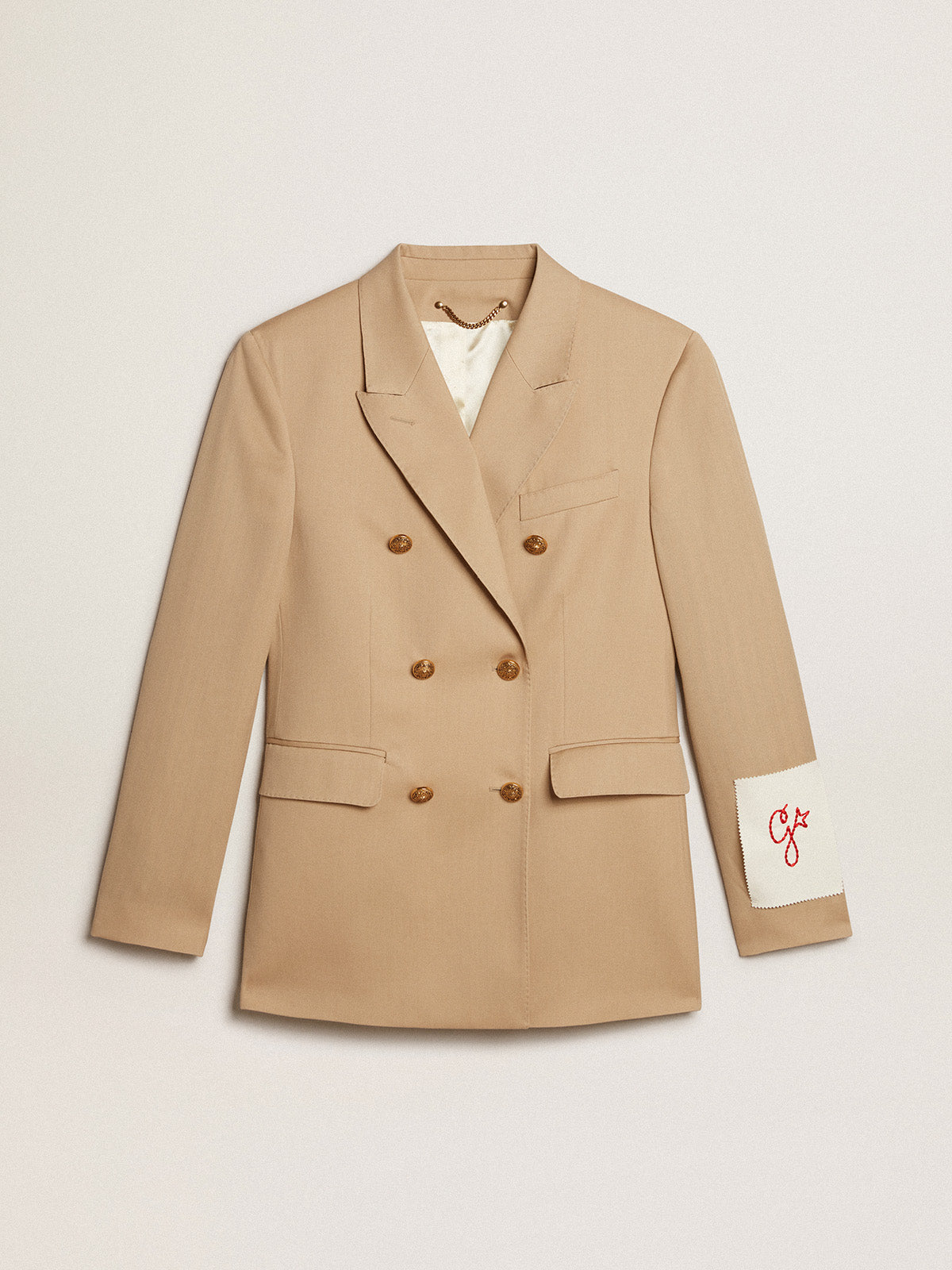 Women's double-breasted blazer in sand with gold heraldic buttons| Golden Goose
