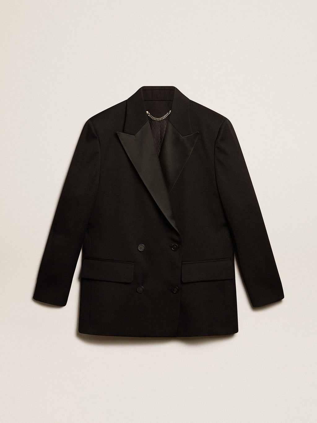 Women's tuxedo jacket in black wool gabardine| Golden Goose