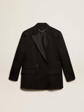 Women's tuxedo jacket in black wool gabardine| Golden Goose