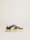 May Young in white and blue leather with leather star and heel tab| Golden Goose