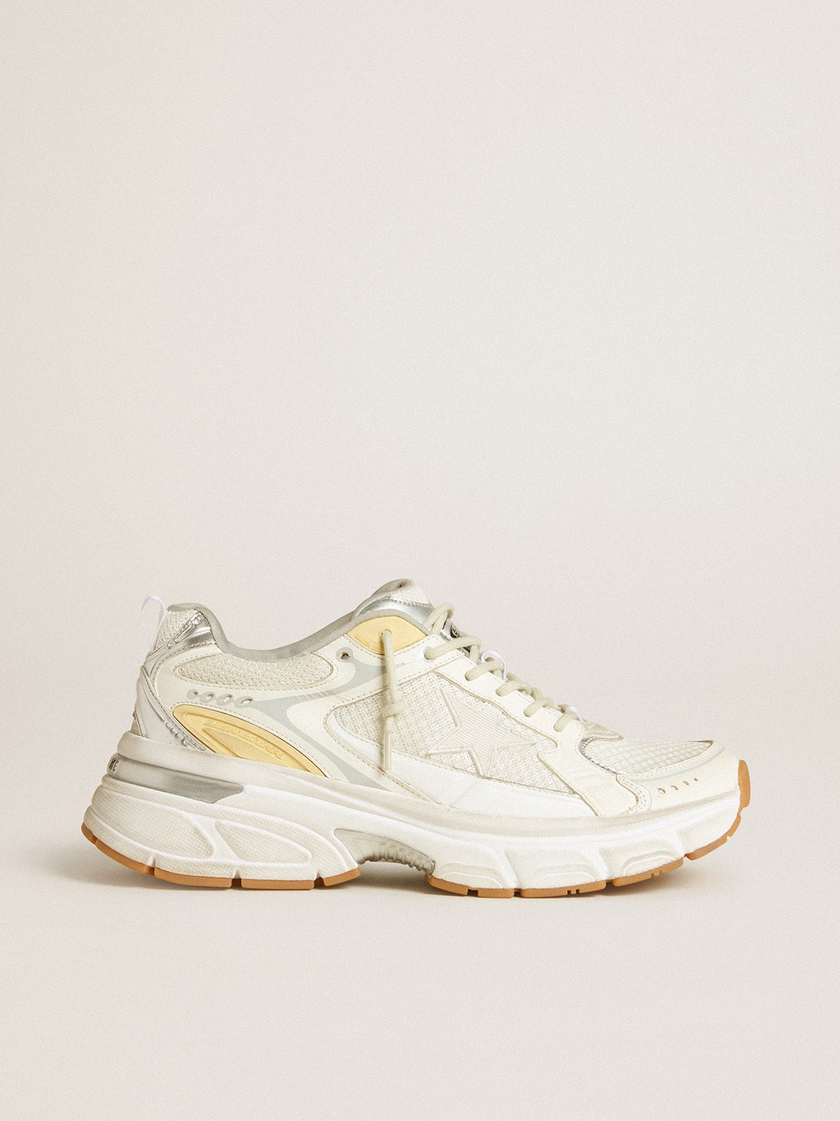 Men's Lightstar in white leather and mesh with worn-white star| Golden Goose