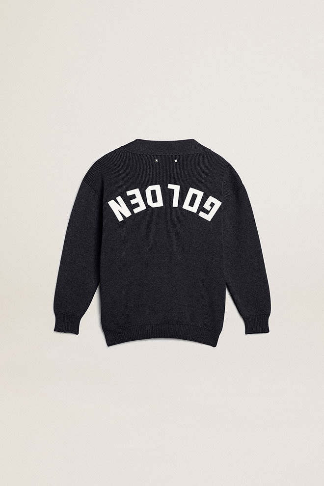 Dark blue cotton cardigan with logo on the back| Golden Goose