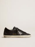 Women's Super-Star in black nappa and glitter with glossy black leather star| Golden Goose