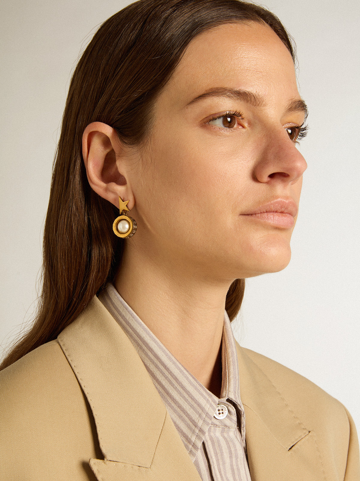 Earrings with gold star and pearl| Golden Goose