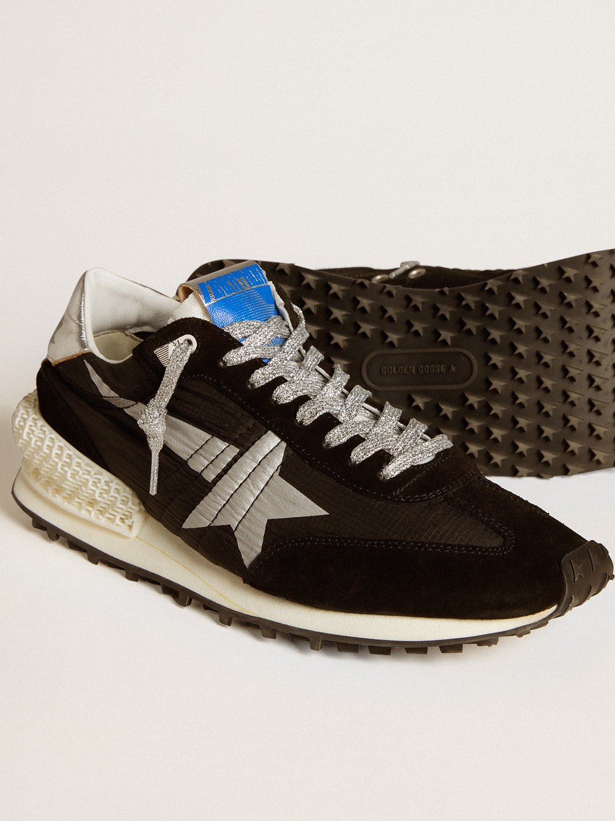 Men's Marathon with black ripstop nylon upper and silver star| Golden Goose