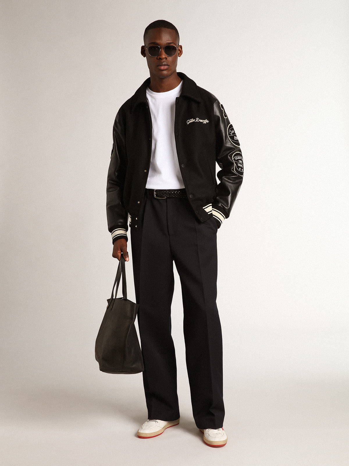Black wool bomber jacket with patch| Golden Goose