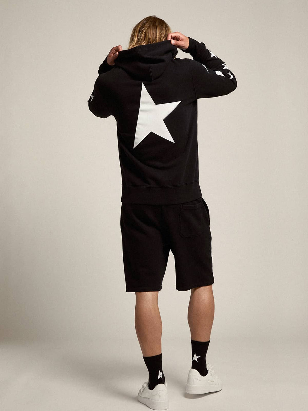 Black Alighiero Star Collection sweatshirt with contrasting white stars| Golden Goose