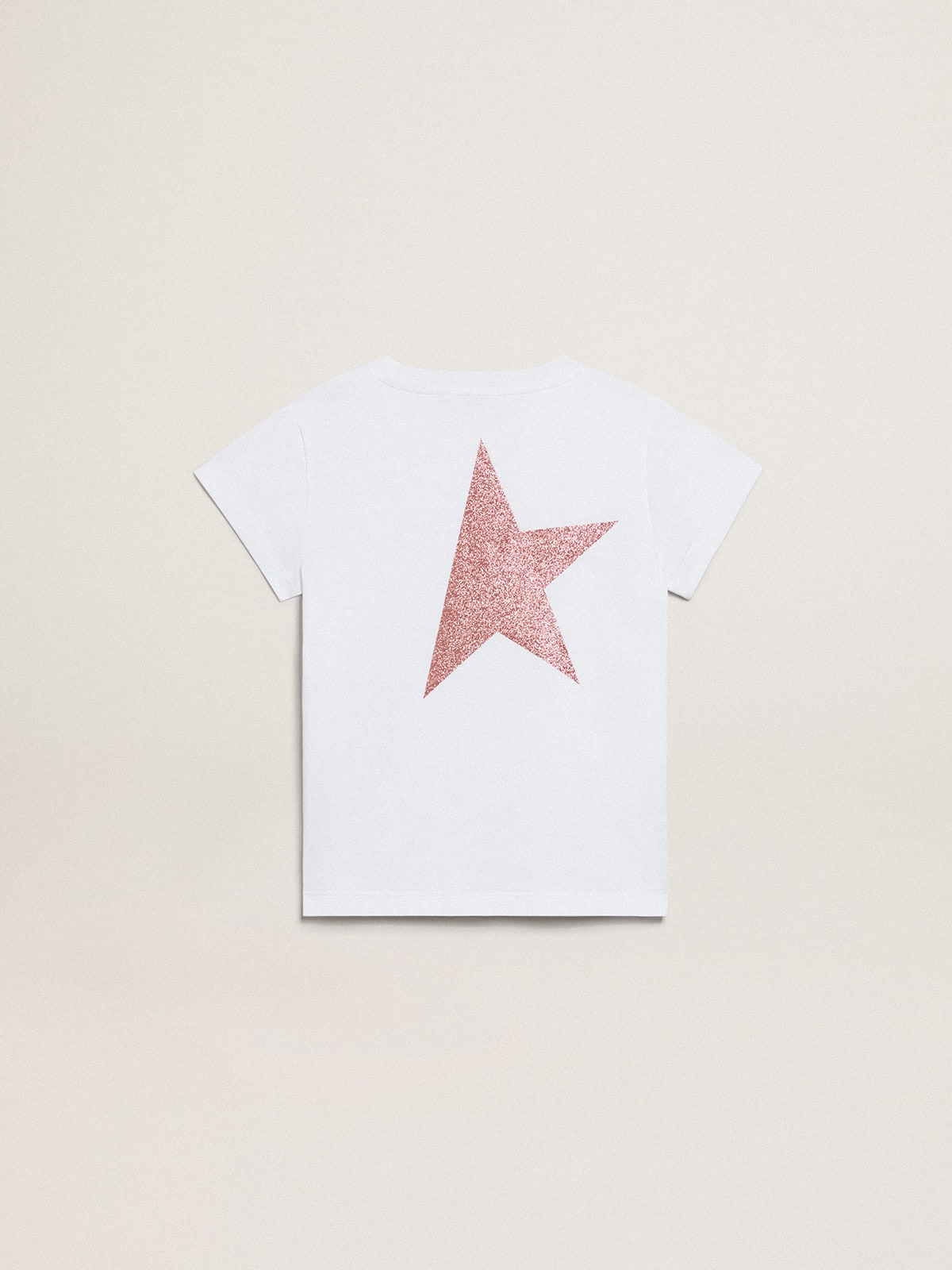 Girls' white T-shirt with pink glitter logo and maxi star| Golden Goose