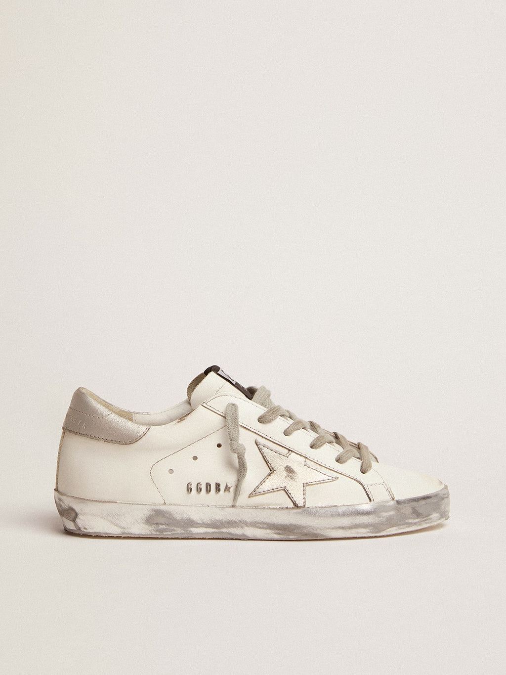 Women's Super-Star with silver sparkle foxing and metal stud lettering| Golden Goose