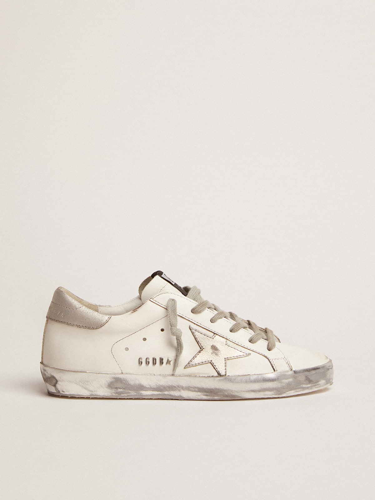 Women's Super-Star with silver sparkle foxing and metal stud lettering| Golden Goose