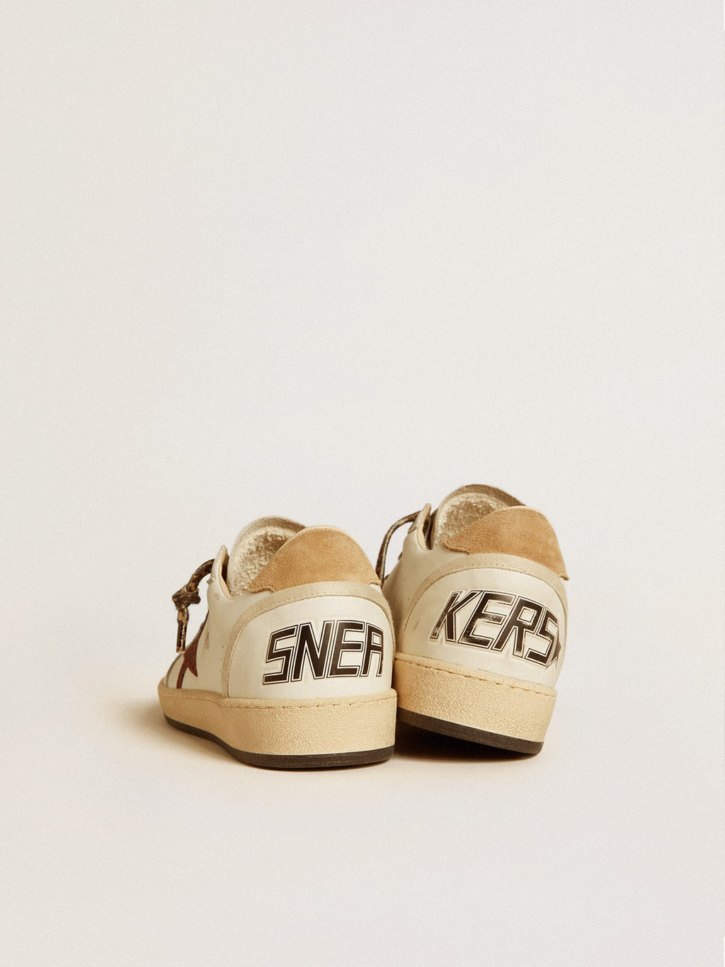 Women's Ball Star LTD with burgundy glitter star and beige suede heel tab| Golden Goose