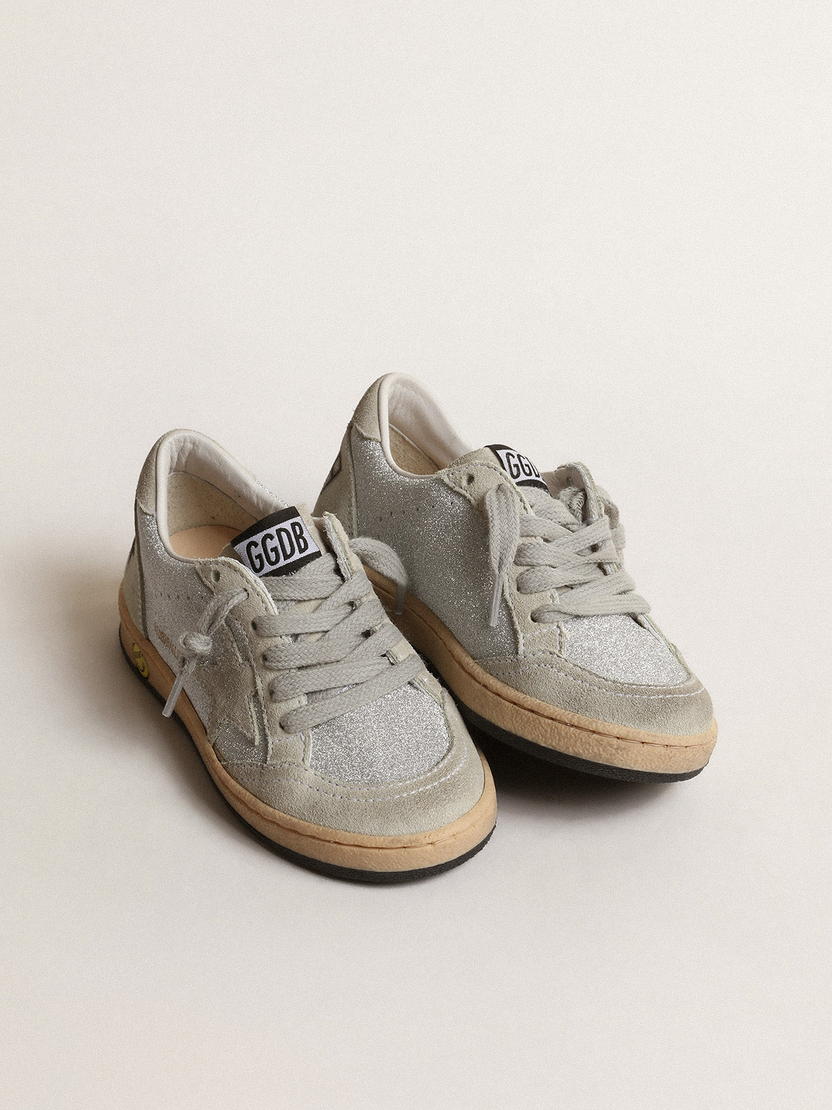 Ball Star Young in glitter with ice-gray suede inserts| Golden Goose