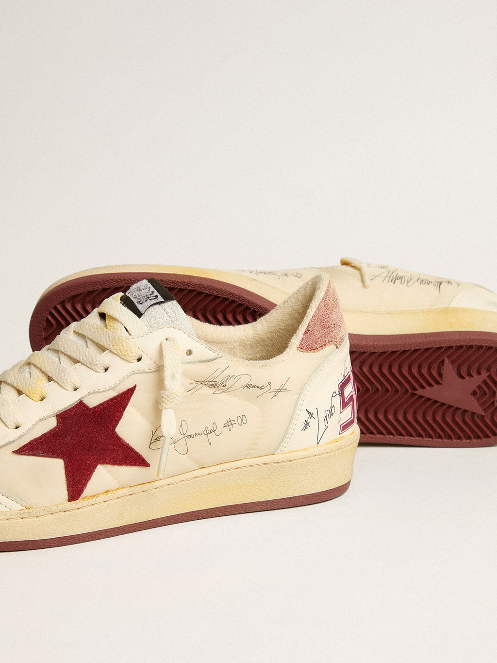 Ball Star LTD in nylon with pomegranate suede star and leather heel tab| Golden Goose
