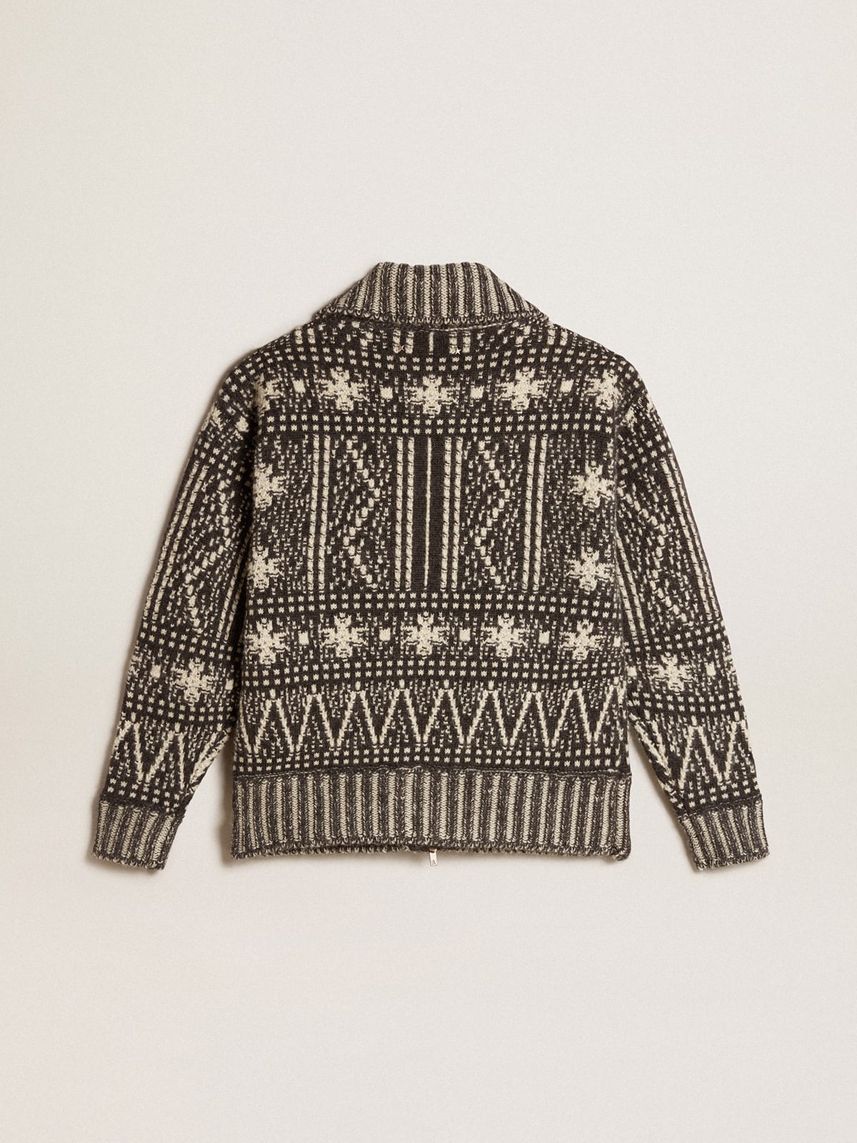 Cardigan with dark gray Fair Isle pattern| Golden Goose