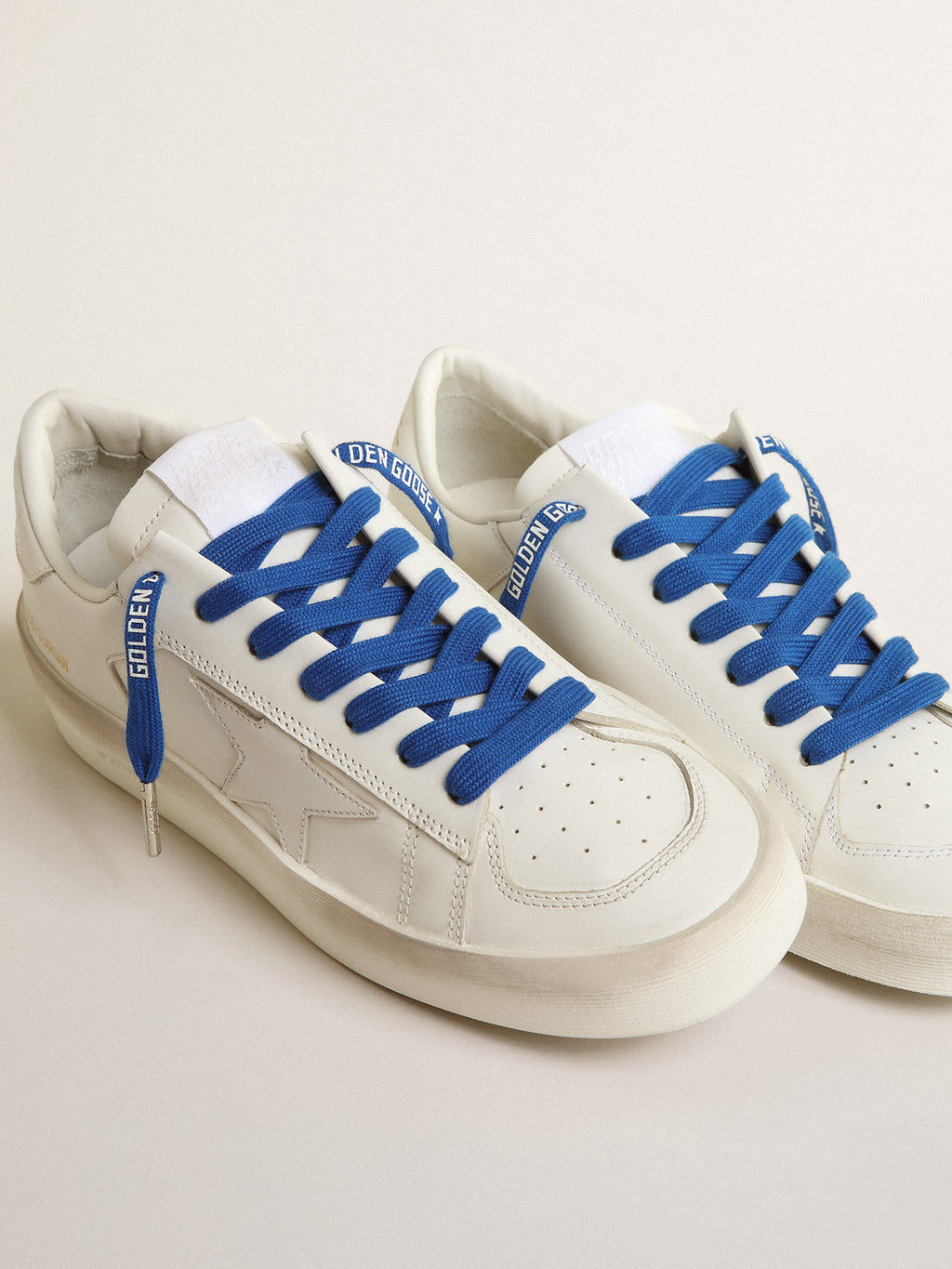 Blue cotton laces with contrasting white logo| Golden Goose