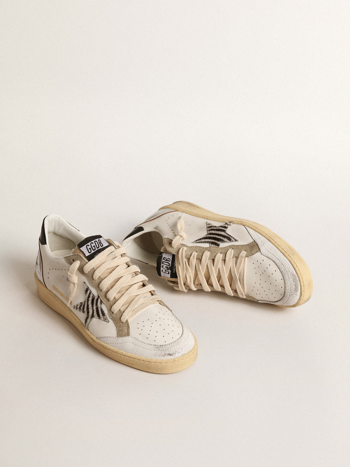 Ball Star LTD with zebra-print star and metallic leather insert| Golden Goose