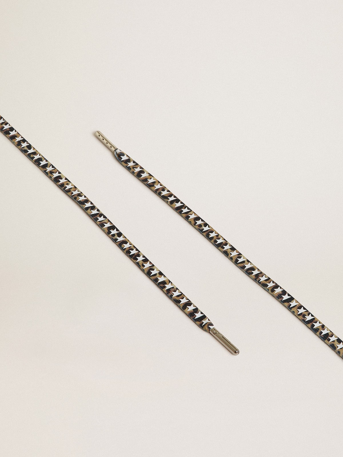 Brown leopard-print laces with contrasting white stars| Golden Goose