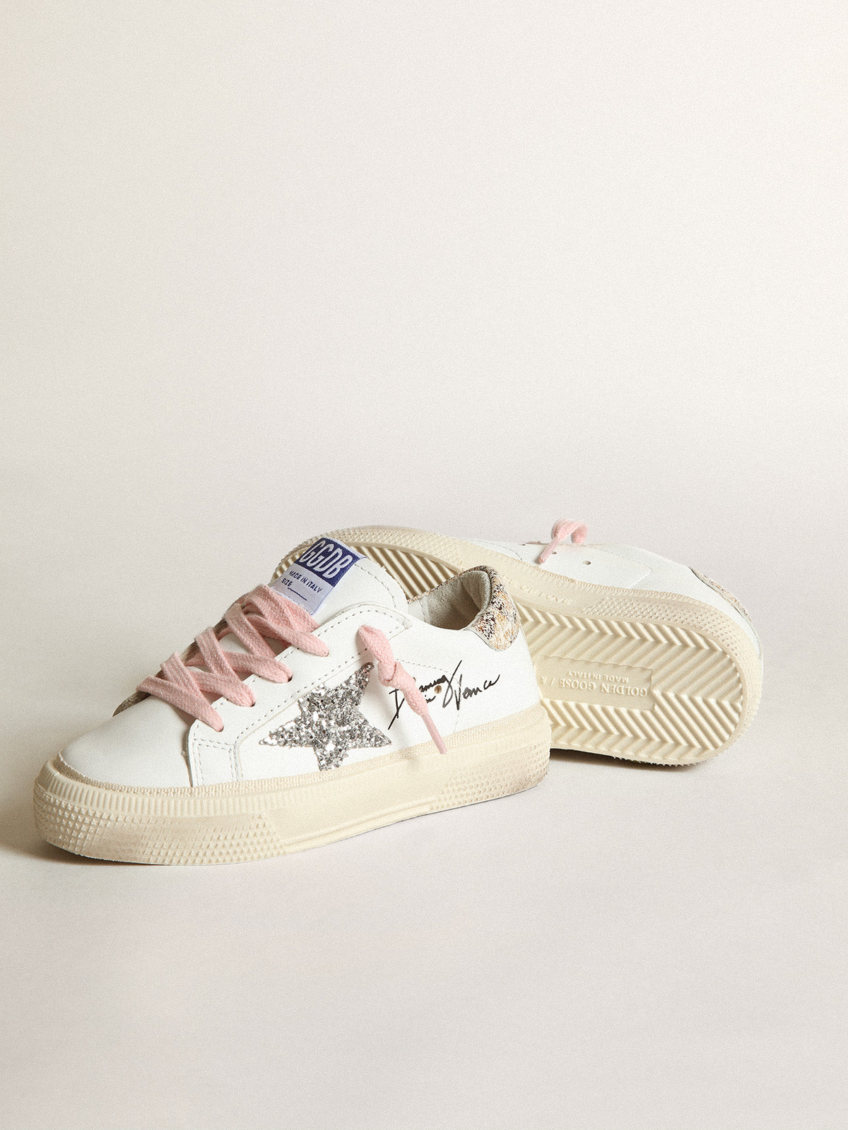 Young May with silver glitter star and leopard print heel tab| Golden Goose