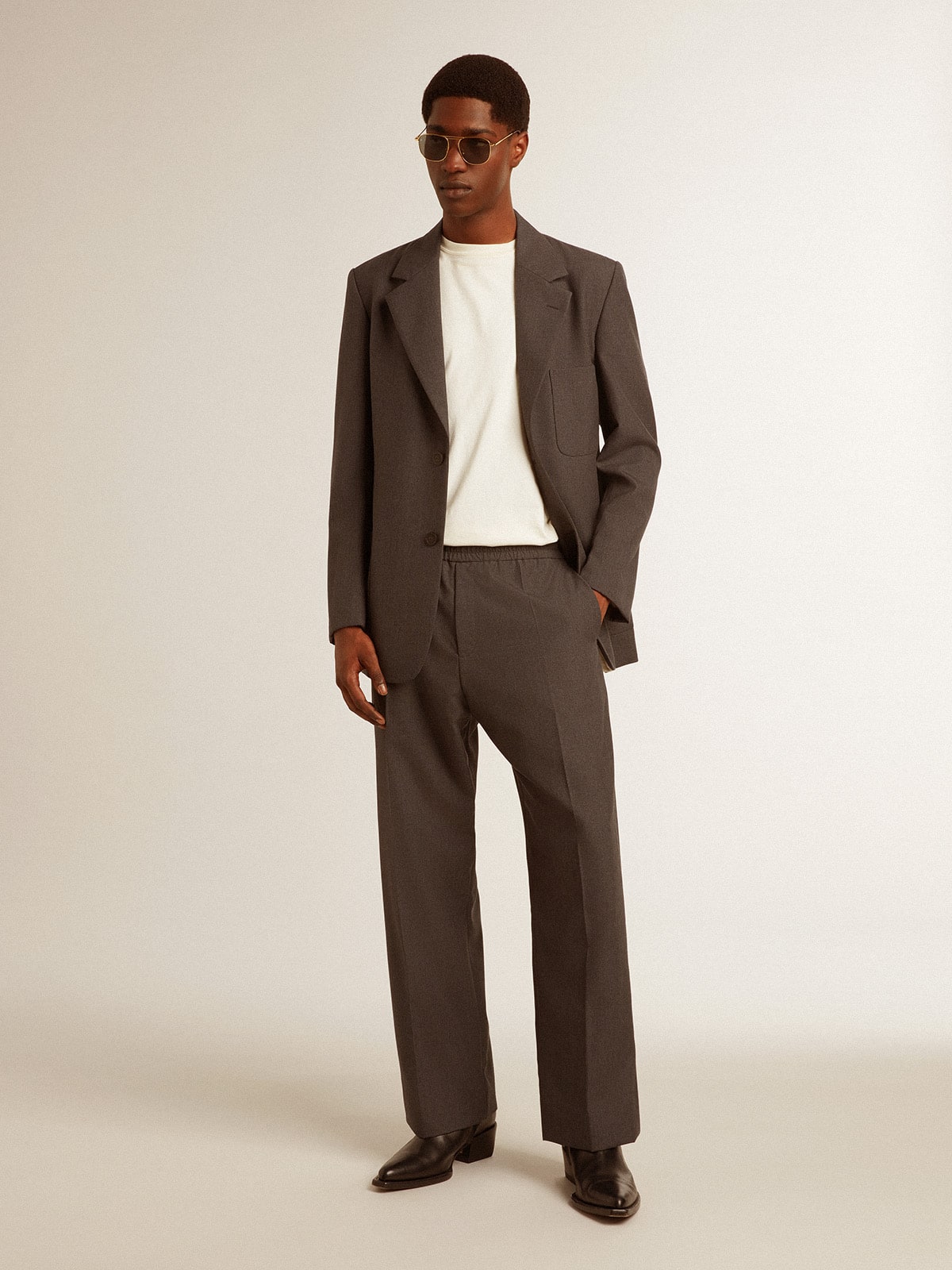 Men's tailored jacket in anthracite gray virgin wool| Golden Goose
