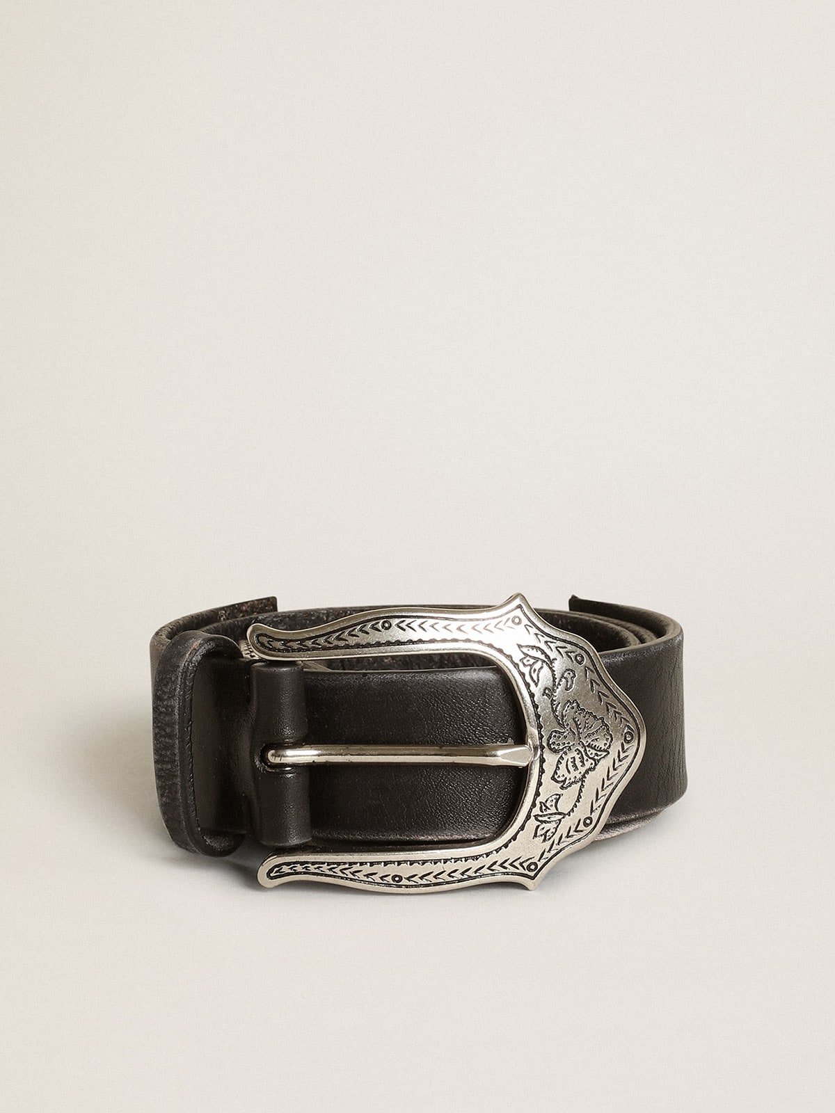 Women's belt in black leather with silver decorations| Golden Goose