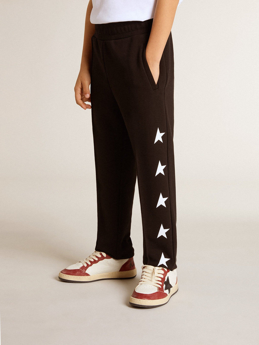 Boys' black joggers with white stars| Golden Goose