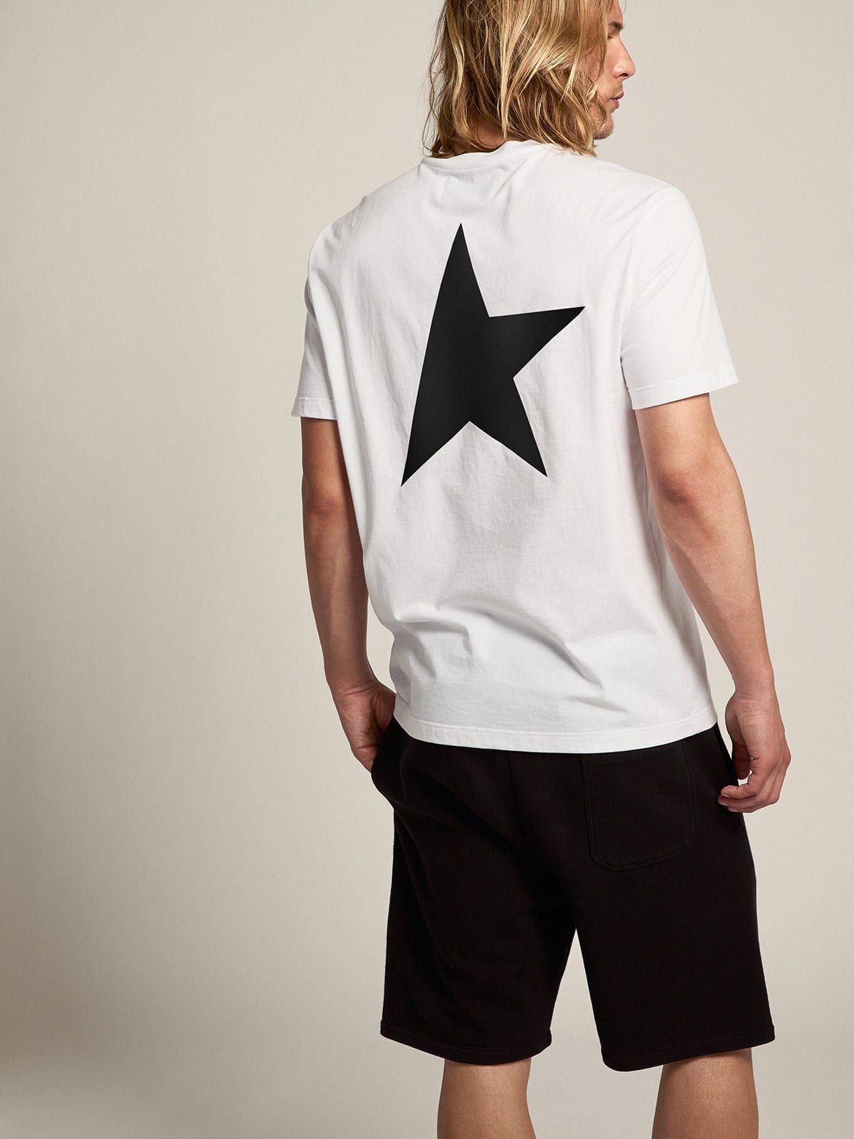 White Star Collection T-shirt with contrasting black logo and star| Golden Goose