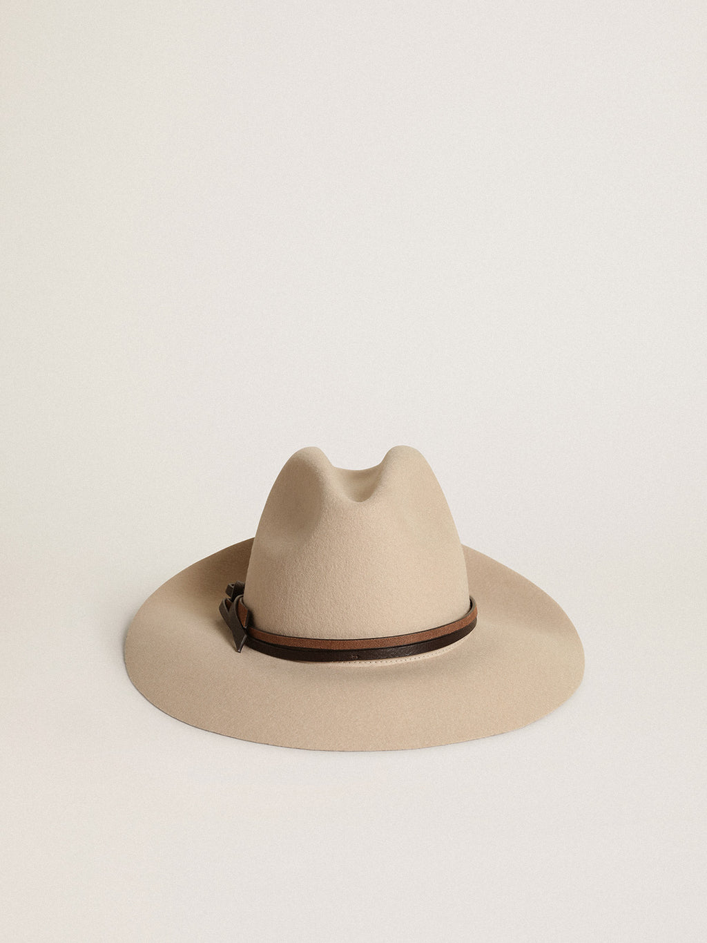 Journey Collection dove-gray Fedora hat with leather strap| Golden Goose