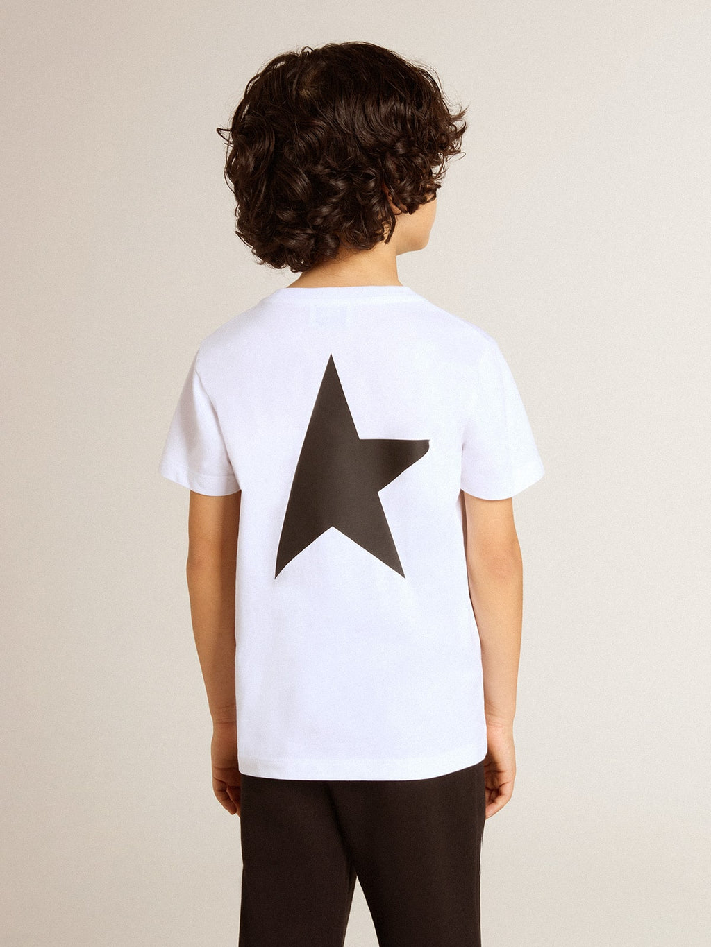 White T-shirt with contrasting black logo and star| Golden Goose