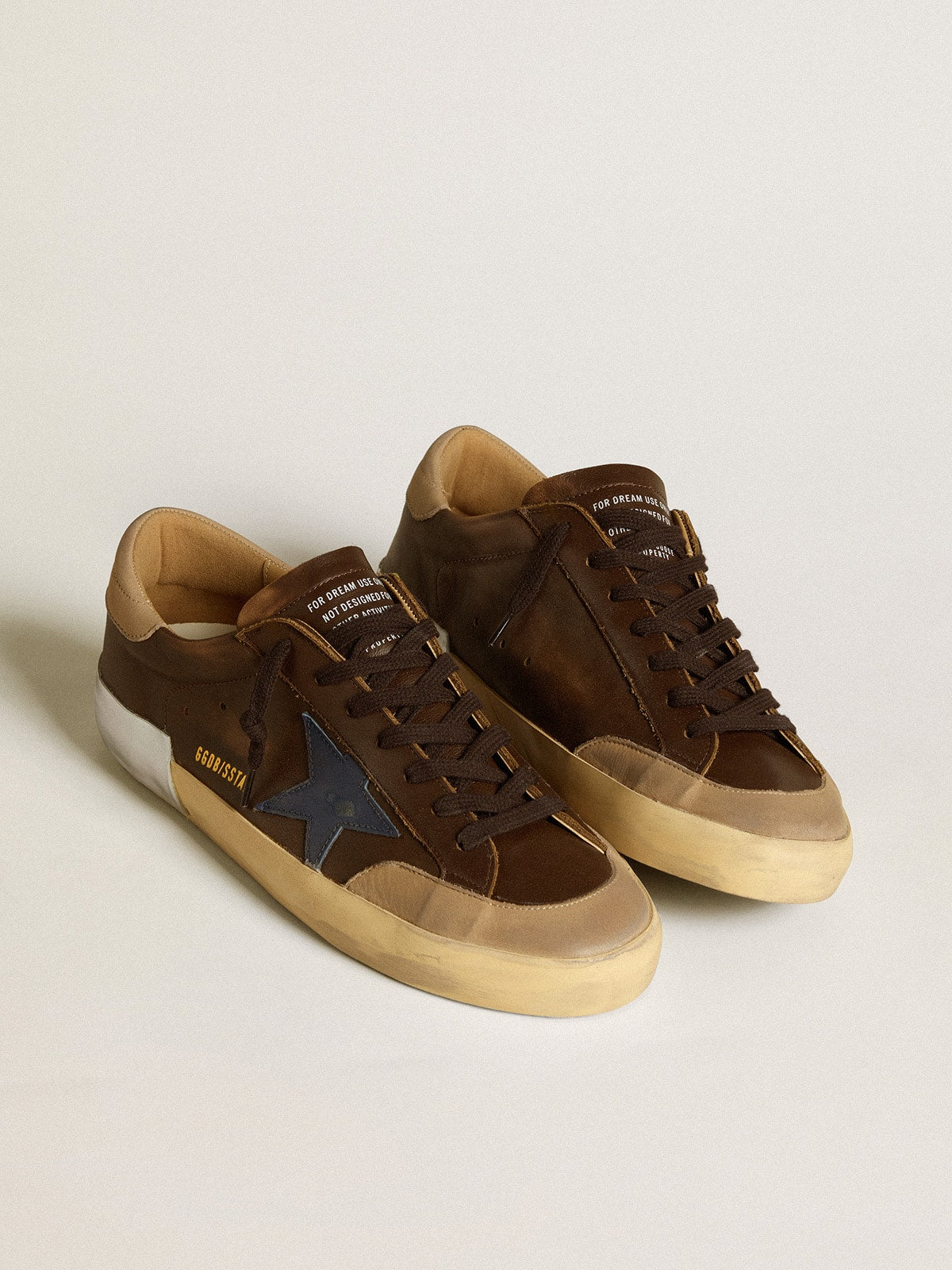 Men's Super-Star in leather with blue leather star and beige nubuck heel tab| Golden Goose