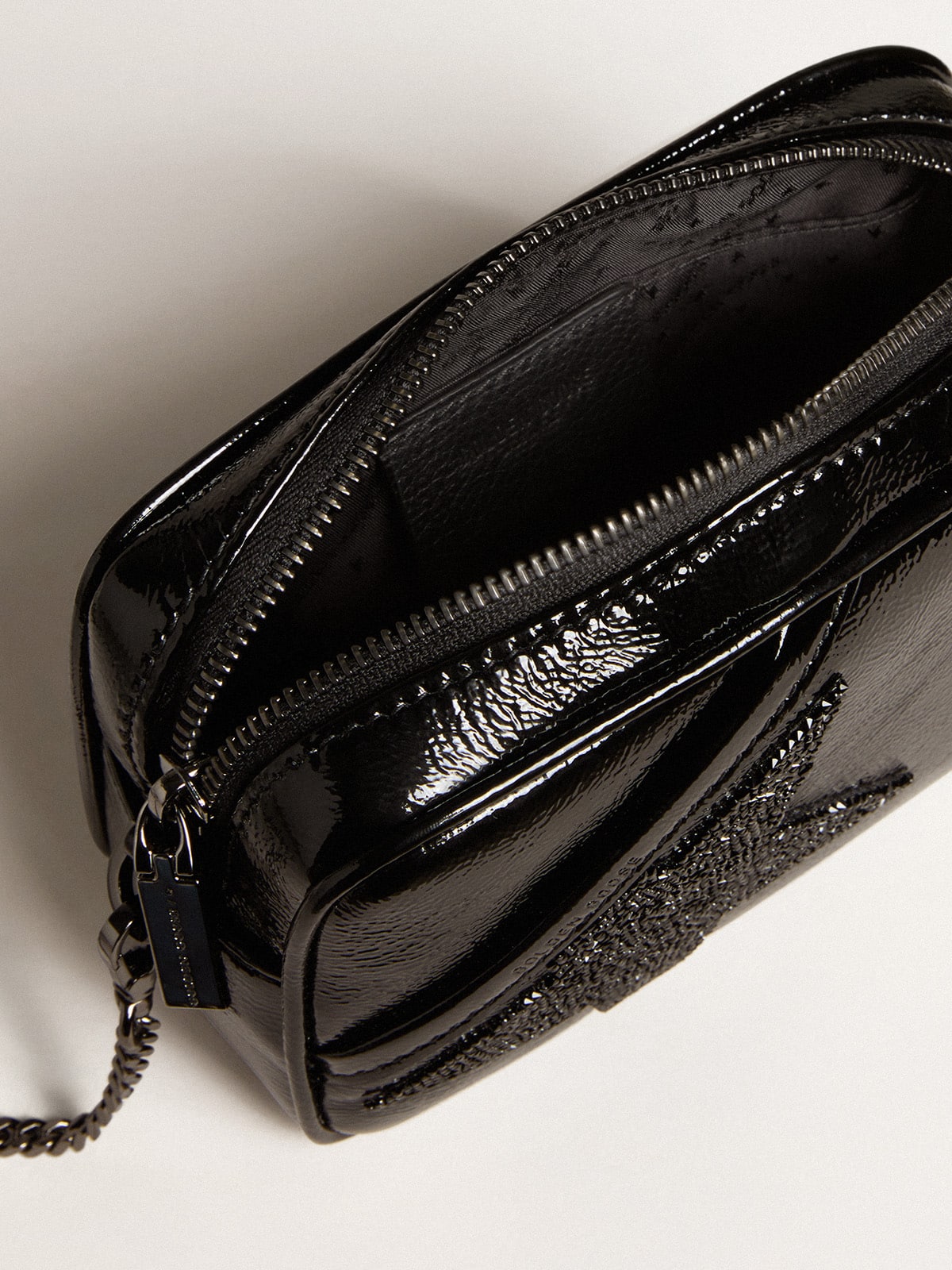 Mini Star Bag in black leather with Swarovski crystal star| Golden Goose
