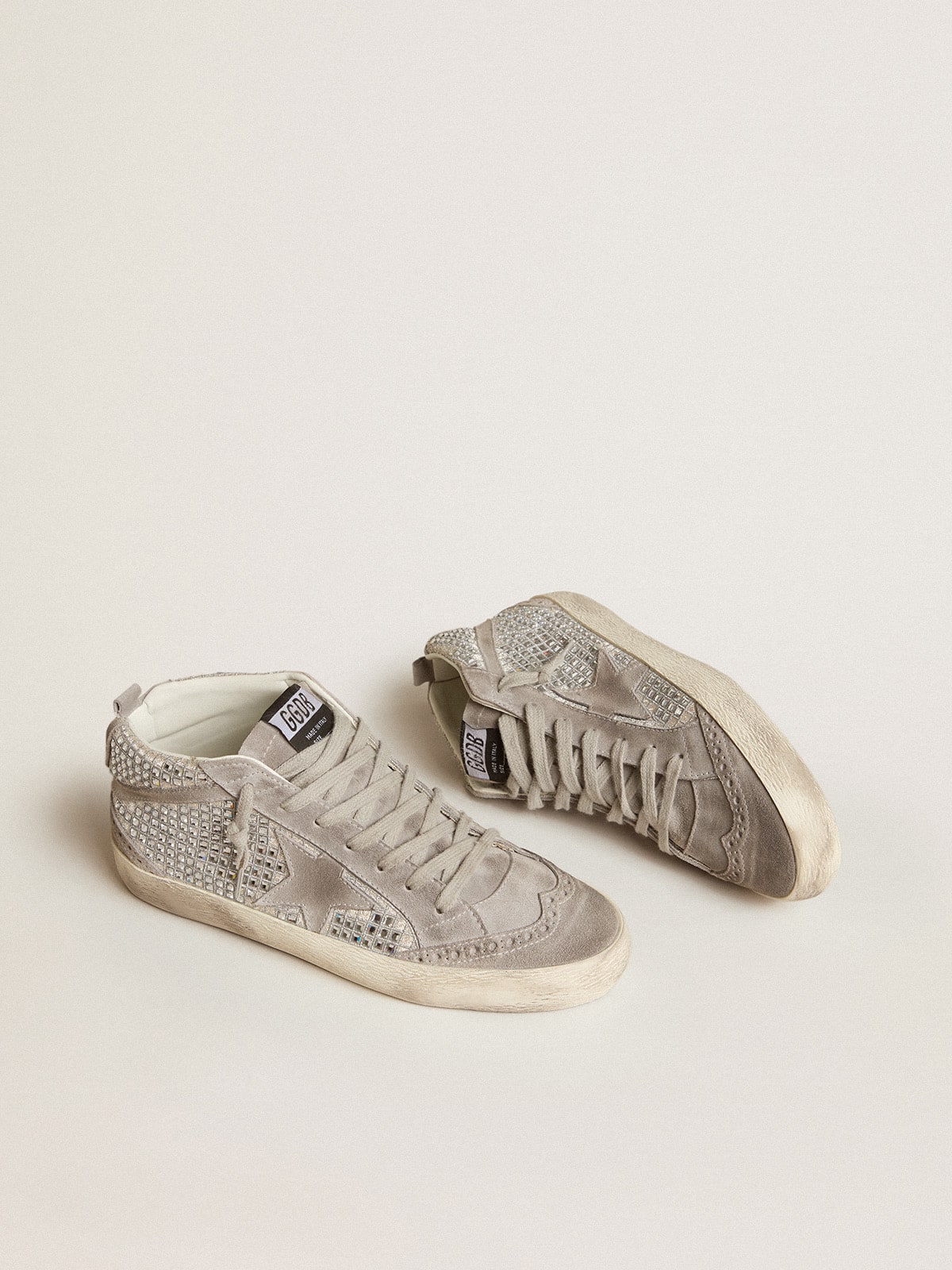 Mid Star in silver suede with Swarovski crystals and suede star| Golden Goose