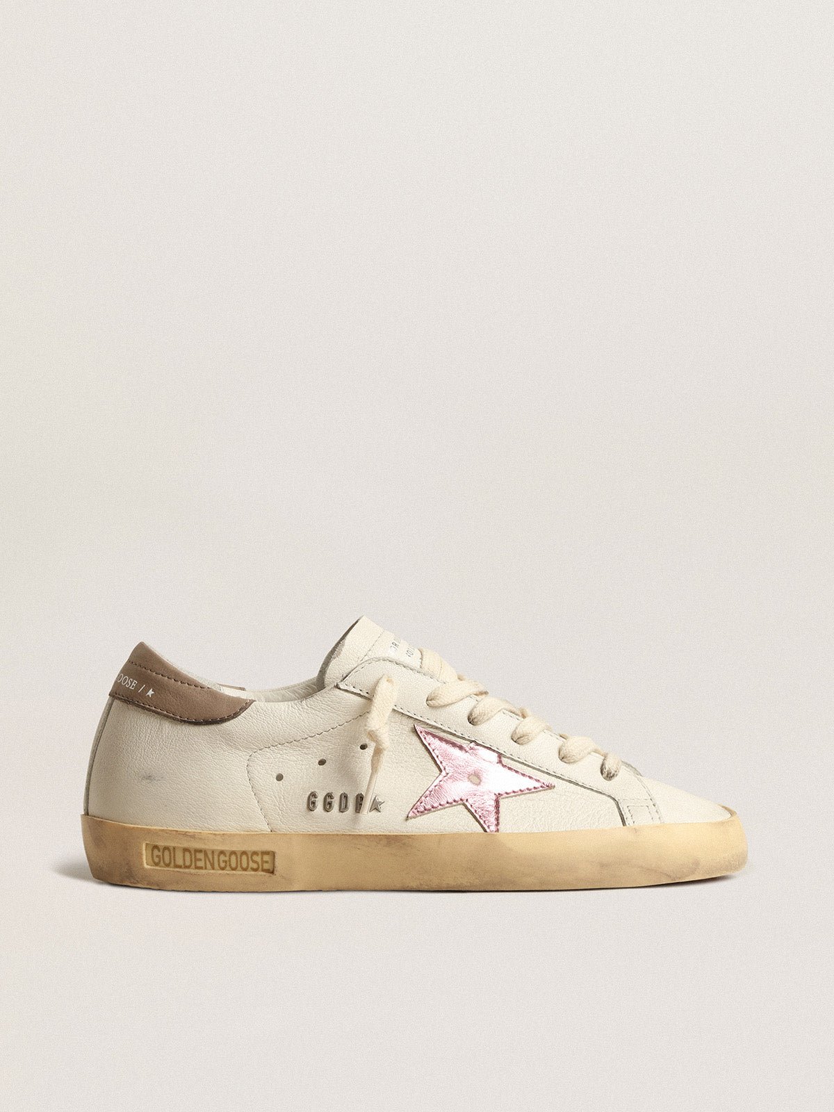 Super-Star in white nappa with pink metallic leather star| Golden Goose