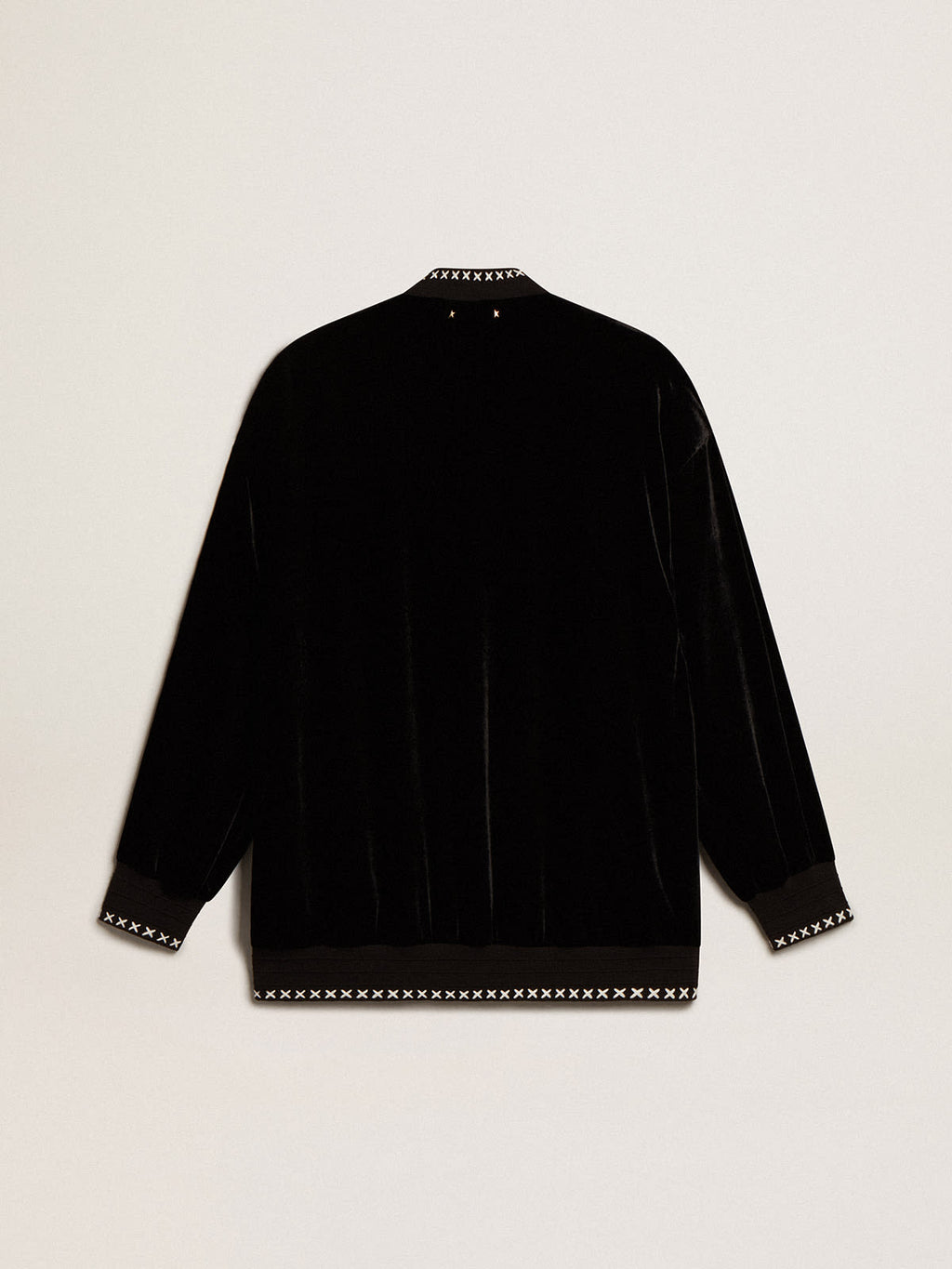 Black velvet jacket with floral embroidery on the front| Golden Goose