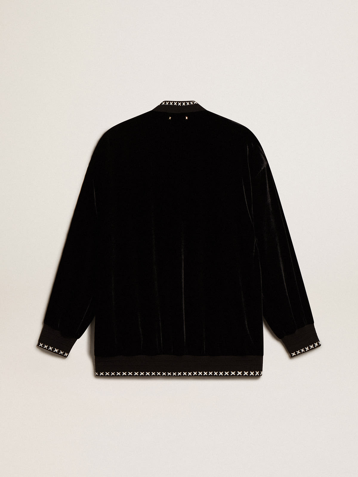 Black velvet jacket with floral embroidery on the front| Golden Goose