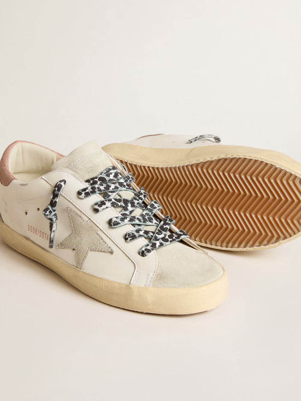 Super-Star with ice-gray star and pink lizard-print heel tab| Golden Goose