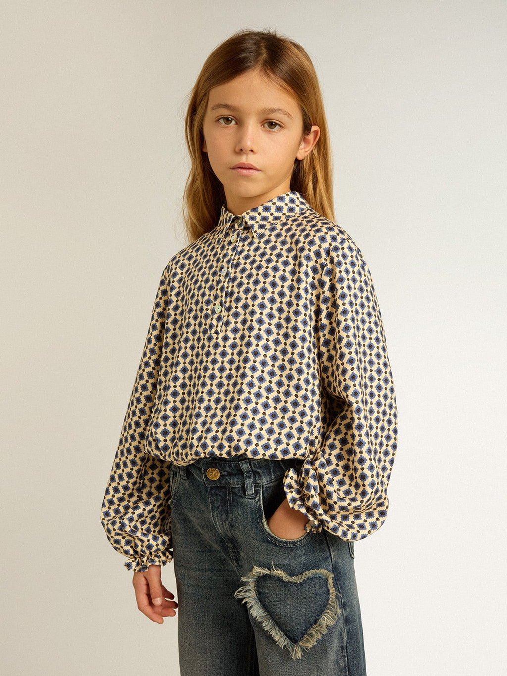 Girls' polo shirt with geometric print| Golden Goose