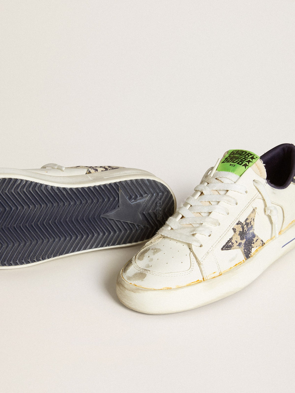 Women's Stardan LAB in white leather with a camouflage star and heel tab| Golden Goose