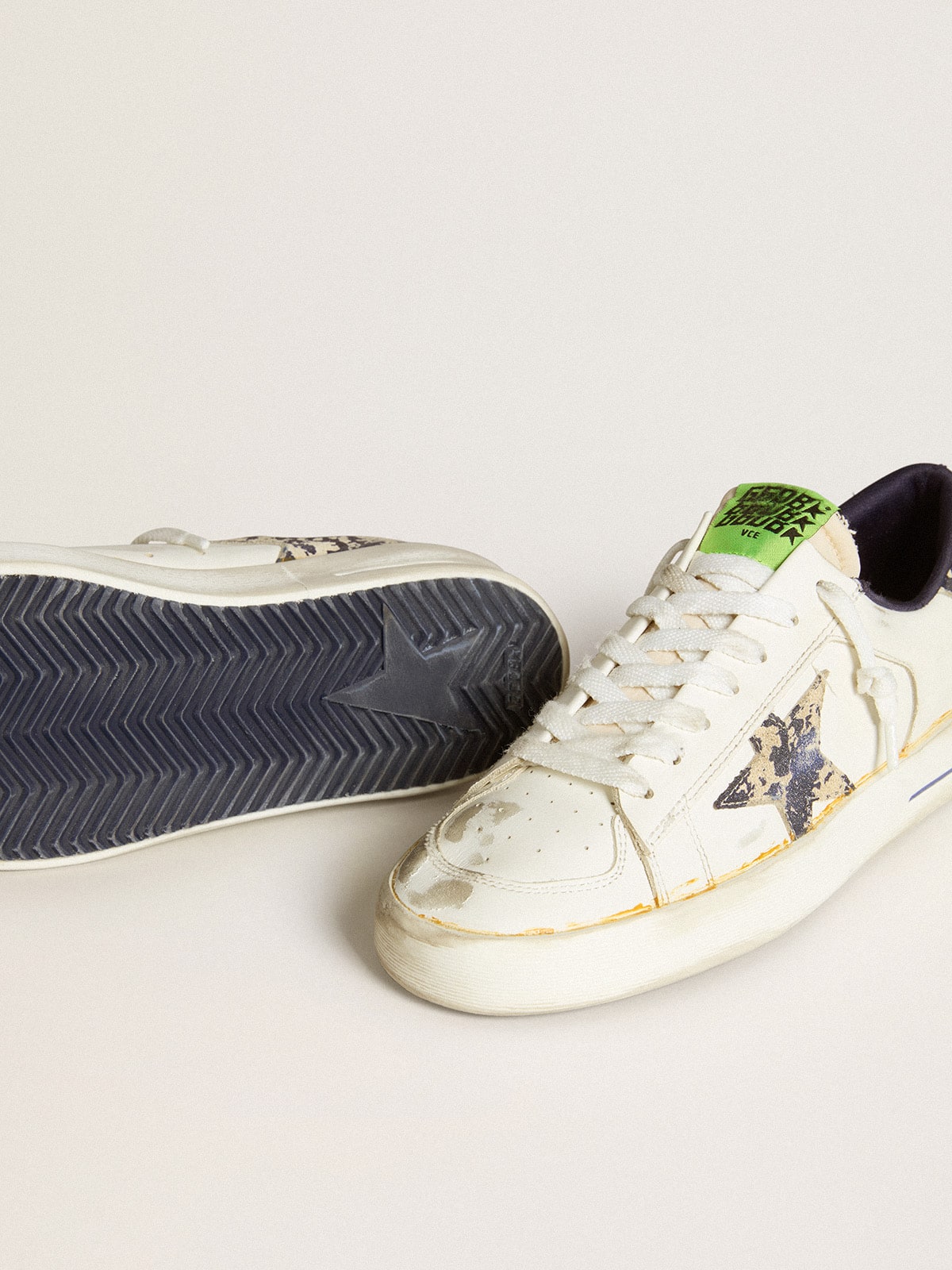 Women's Stardan LAB in white leather with a camouflage star and heel tab| Golden Goose