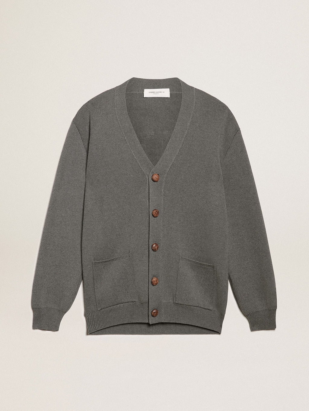 Women's grey cotton cardigan with buttons| Golden Goose