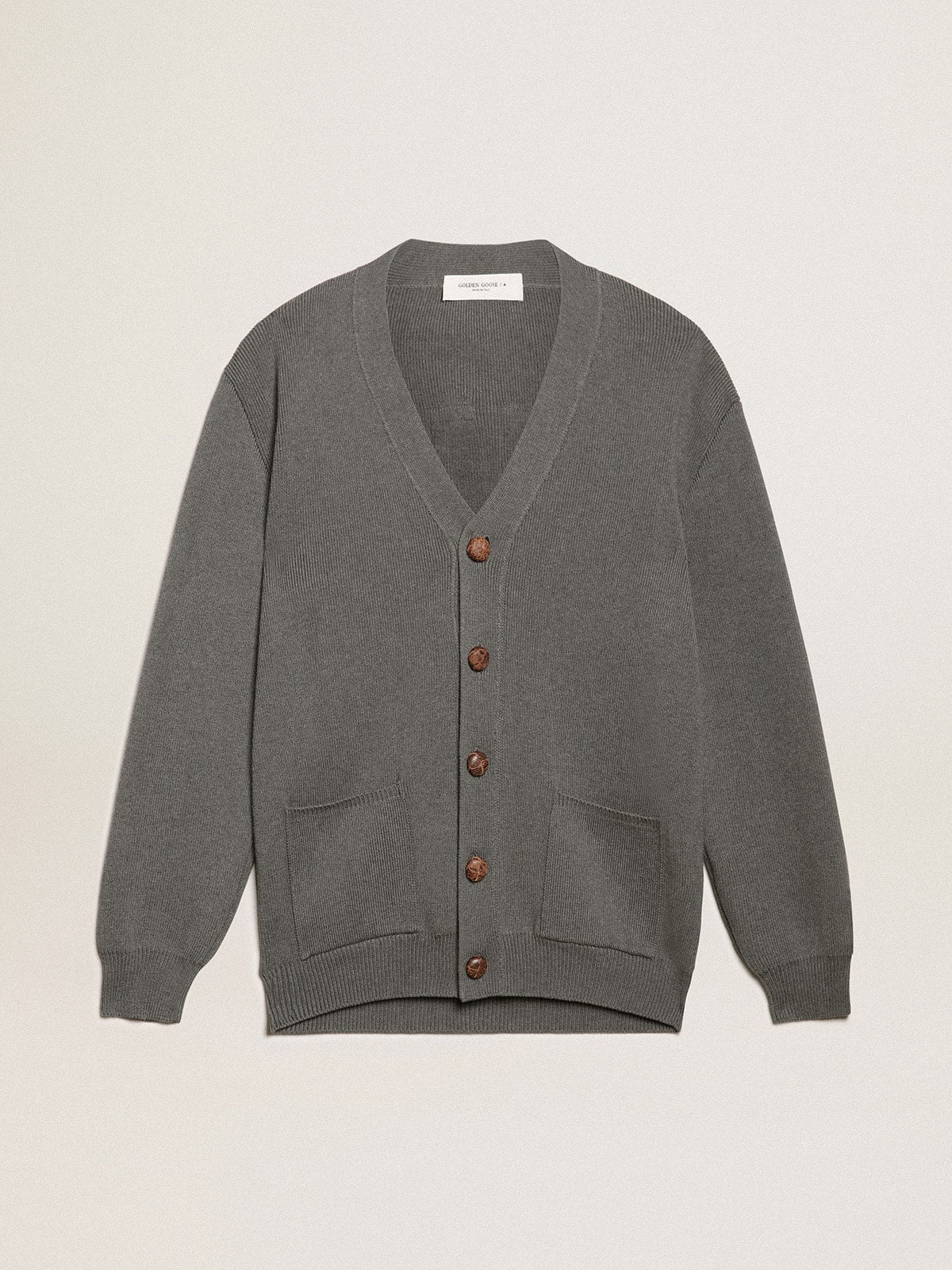Women's grey cotton cardigan with buttons| Golden Goose