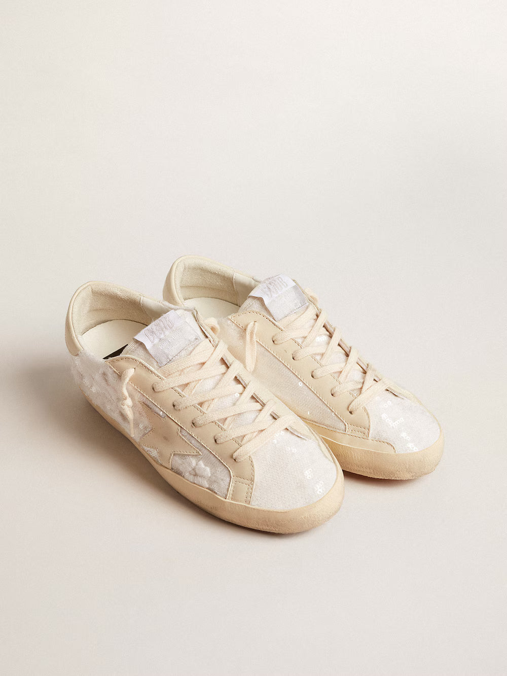 Super-Star LTD in white sequins with leather star and embroidery| Golden Goose