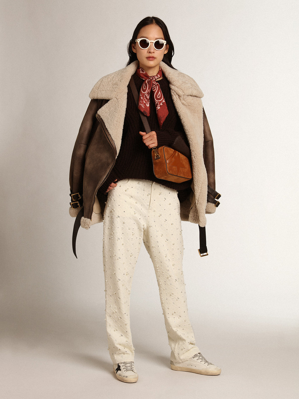 Women's leather jacket with shearling collar| Golden Goose