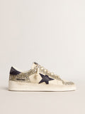 Women's Stardan in platinum glitter with dark blue suede star and heel tab| Golden Goose