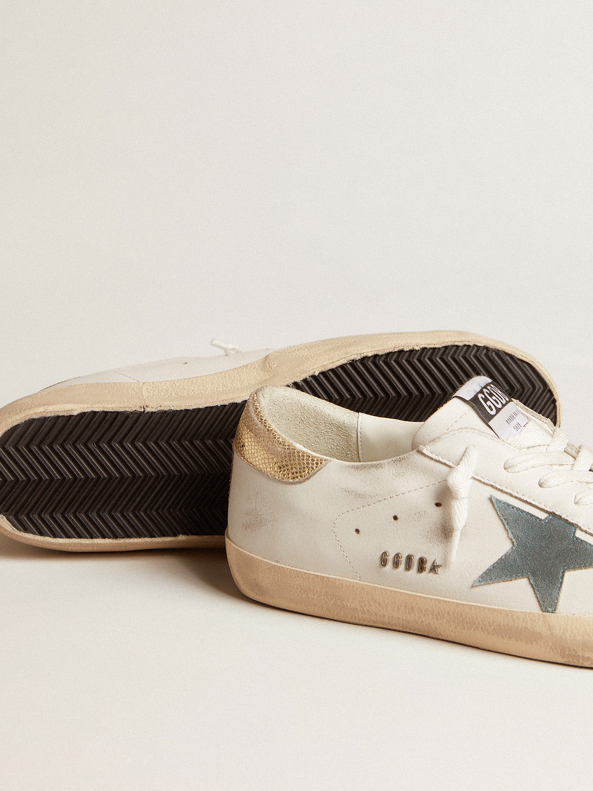 Super-Star with suede star and platinum snake-print leather heel tab| Golden Goose