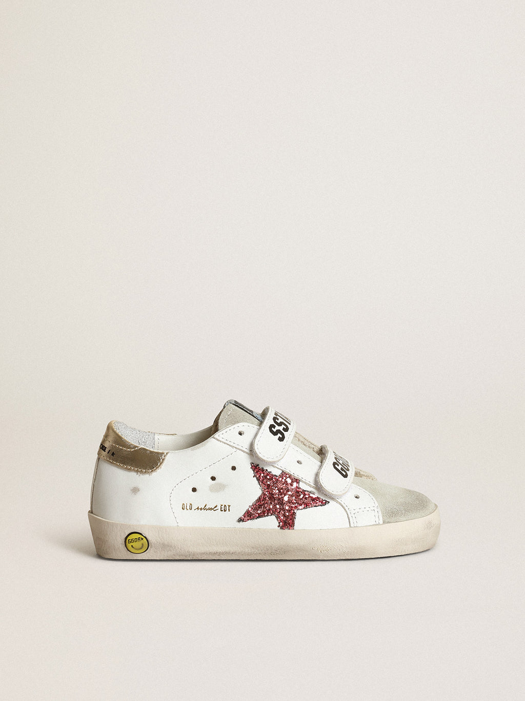 Young Old School with pink glitter star and platinum heel tab| Golden Goose