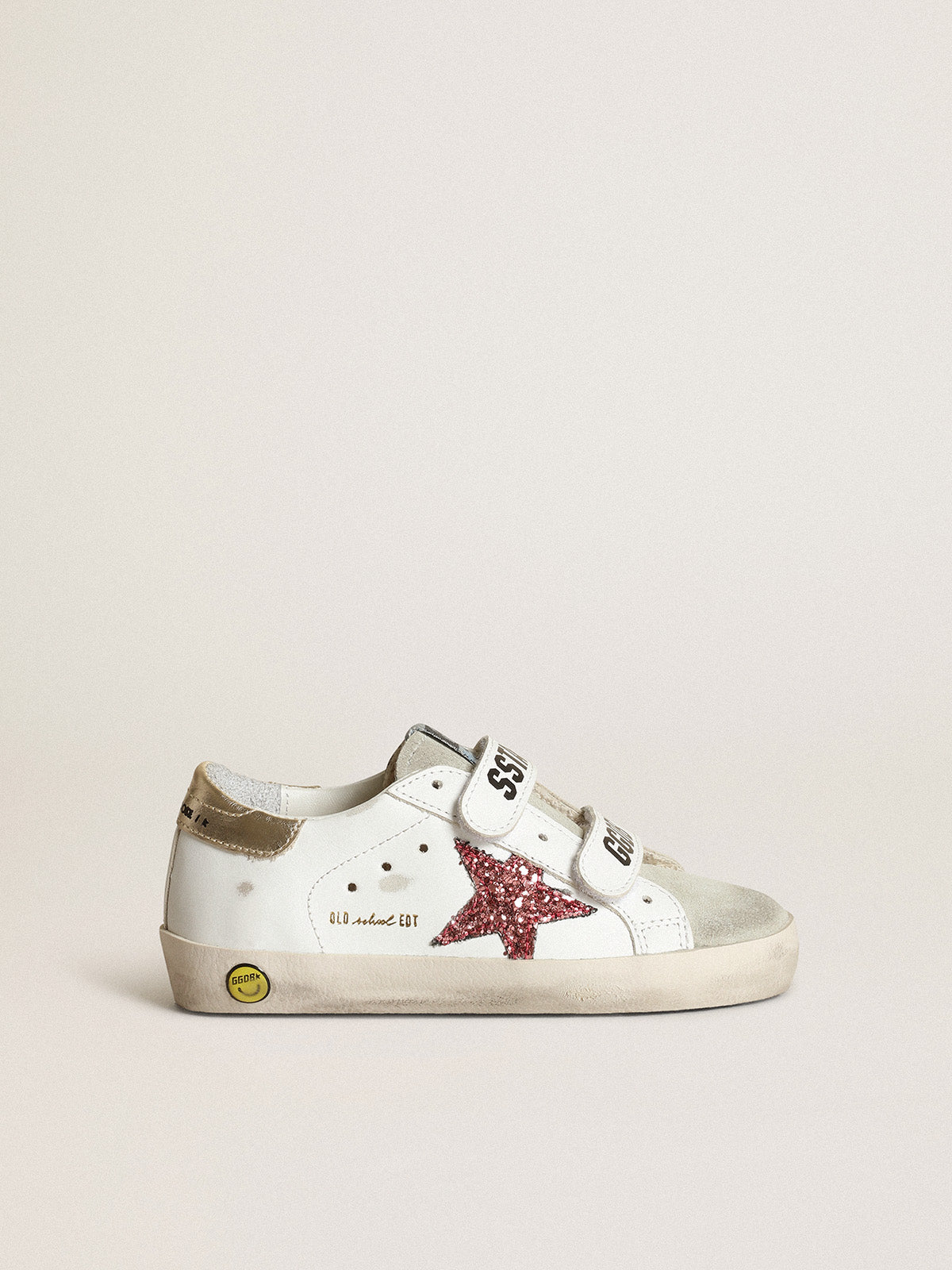 Young Old School with pink glitter star and platinum heel tab| Golden Goose
