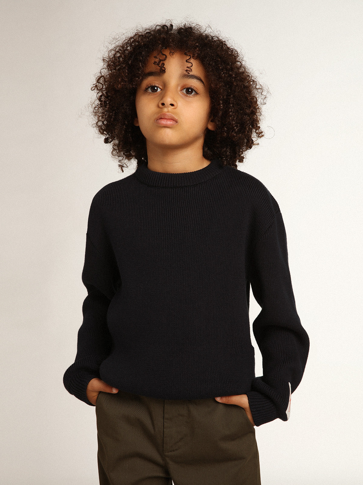 Round-neck sweater in dark blue cotton| Golden Goose