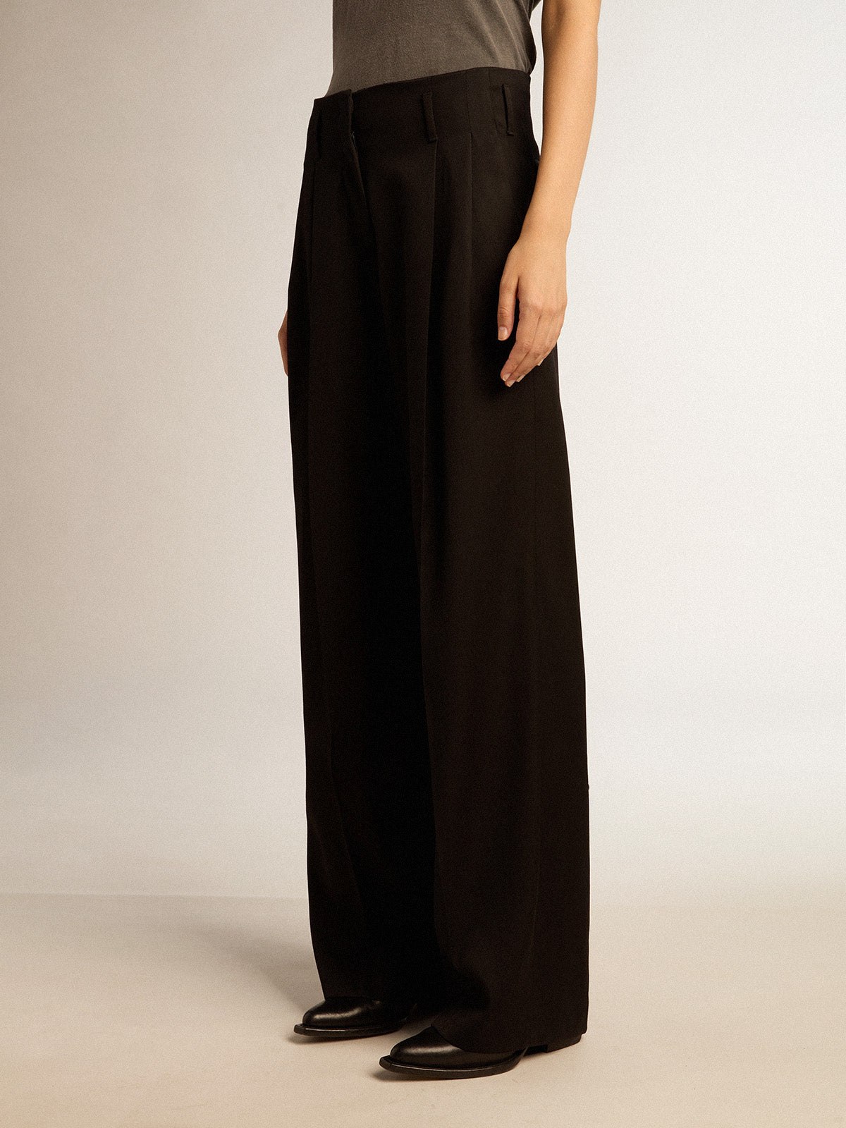 Women's black wool gabardine pants| Golden Goose