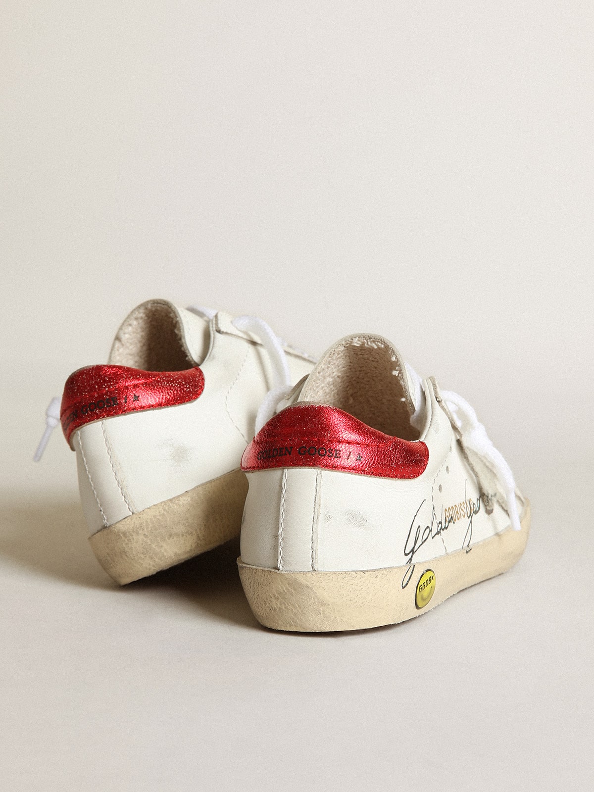 Junior Super-Star with gray star and red heel tab| Golden Goose