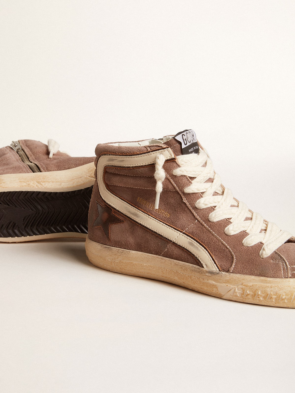Men's Slide LTD in brown suede with leather star and flash| Golden Goose